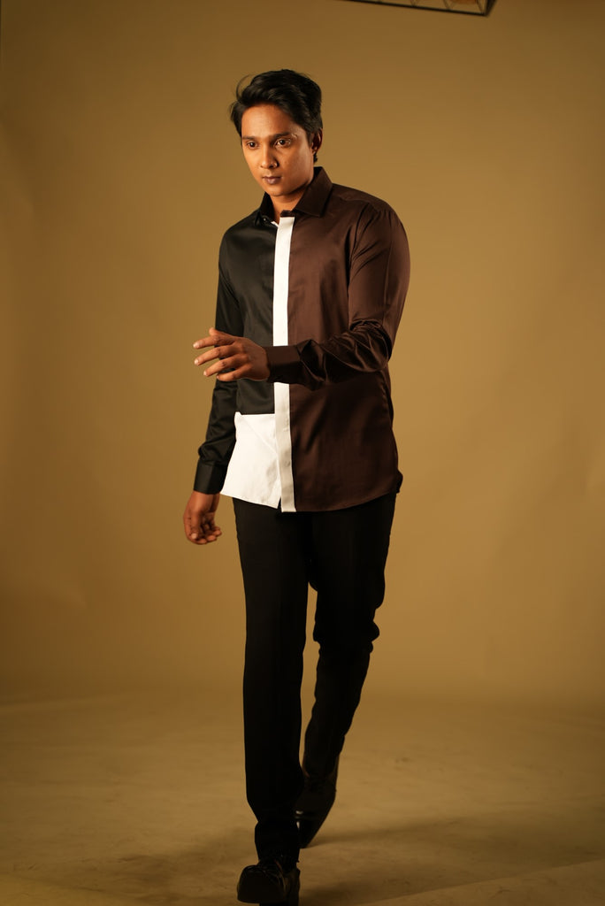 Men's Brown, Black & White Color One Trizy Shirt Full Sleeves Casual Shirt