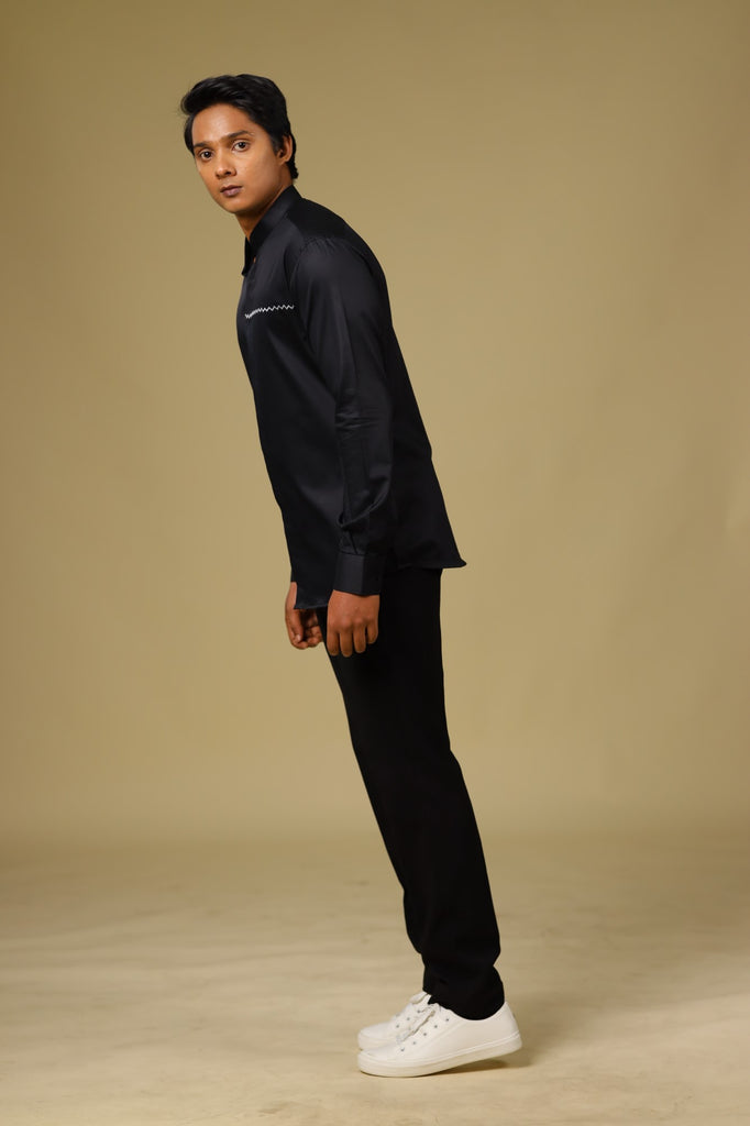 Men's Black Color Black Vague Full Sleeves Casual Shirt