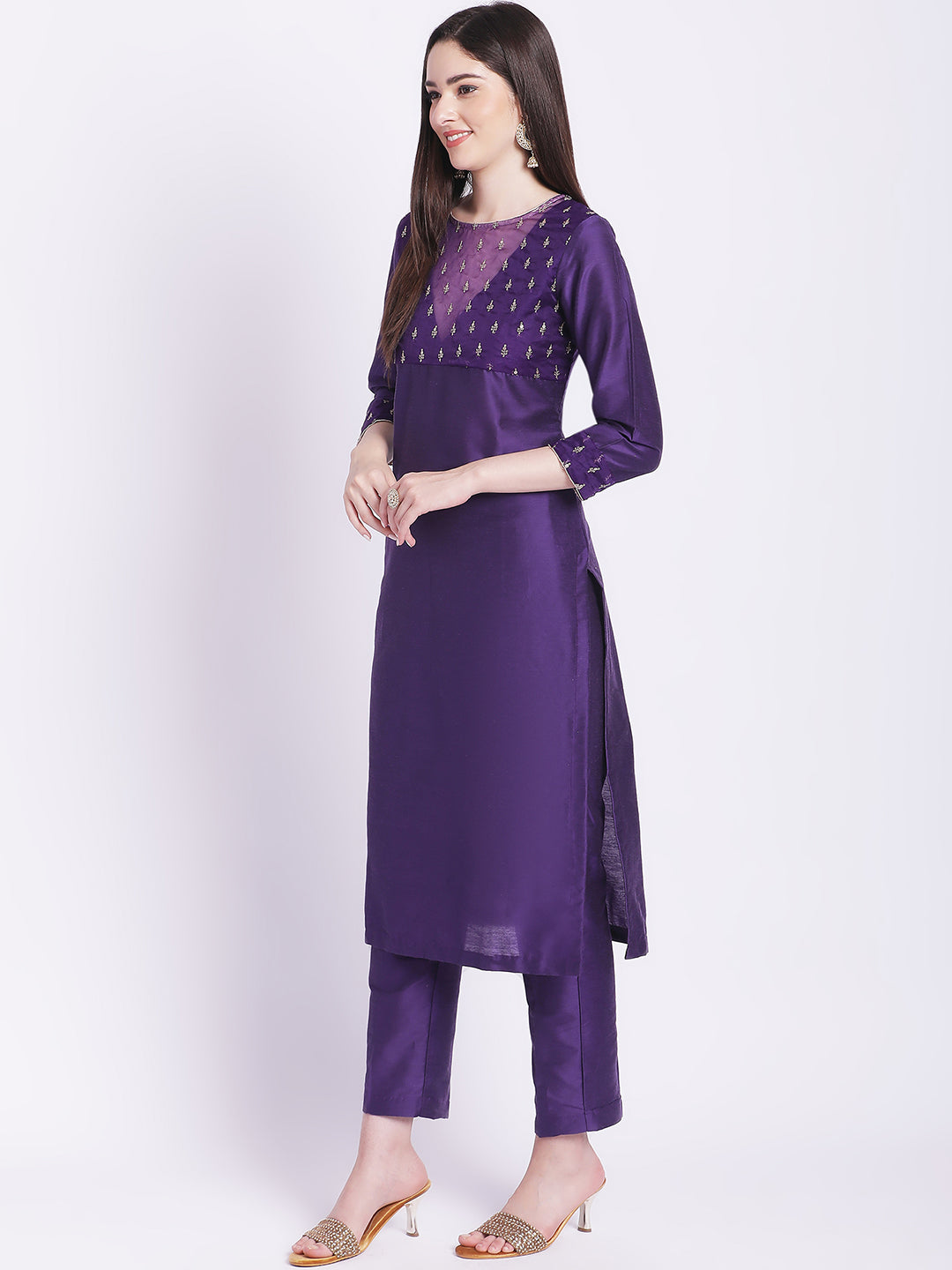 Women's Glowing Purple Straight Kurti With Straight Pants - Anokherang