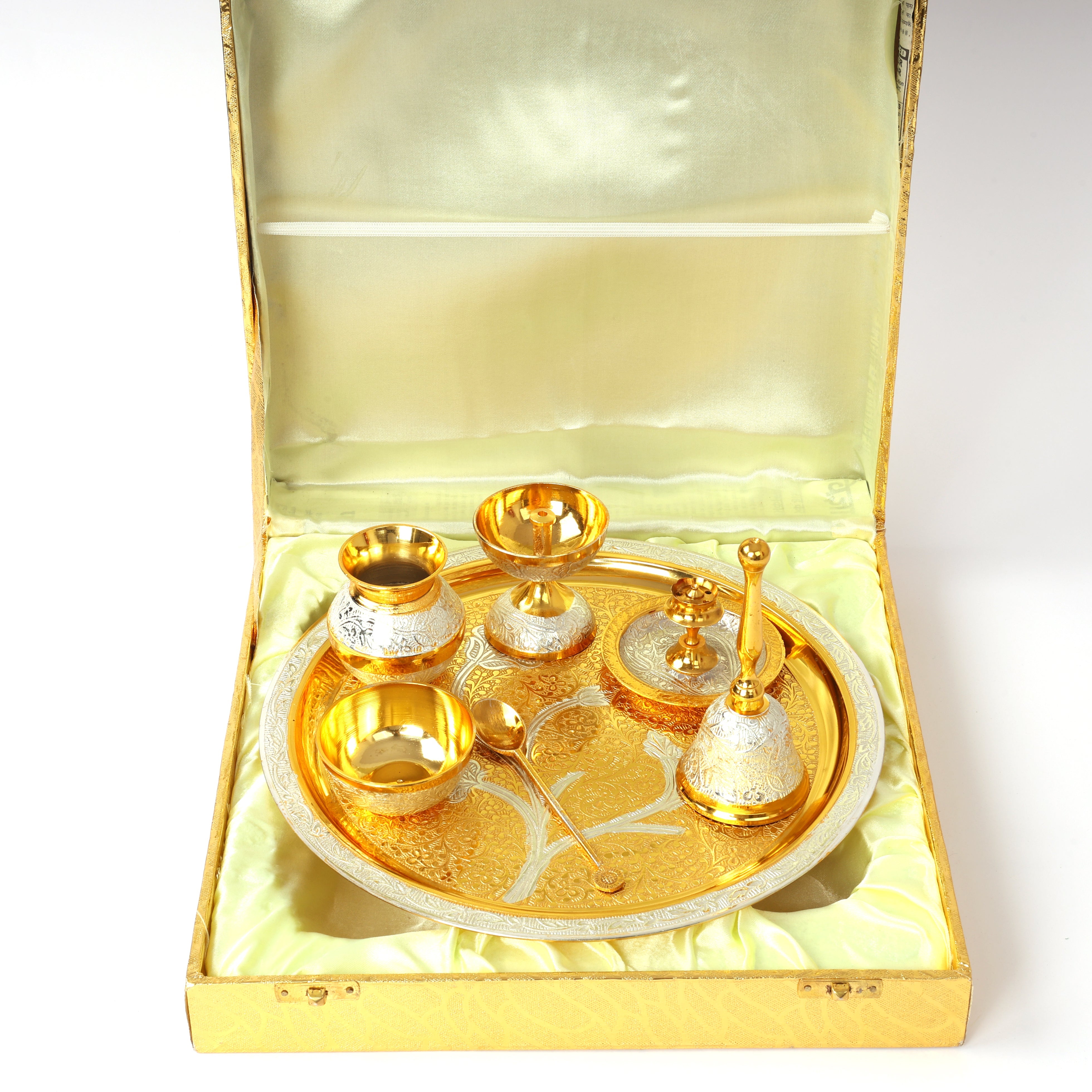 Handcrafted and Hand embossed Premium Brass Pooja Thali Set - Natriel