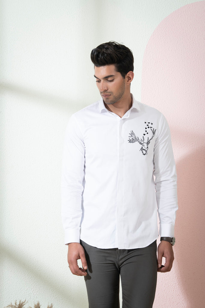 Men's White Color Bianco Reindeer Shirt Full Sleeves Casual Shirt