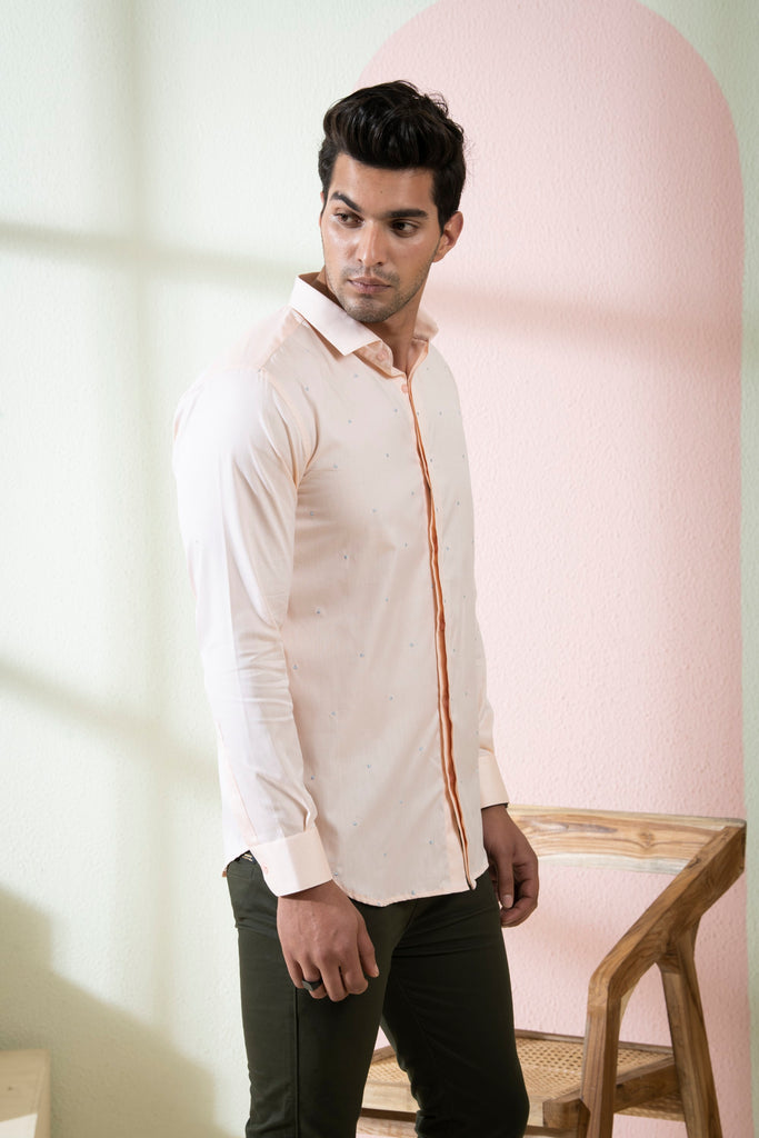 Men's Peach Color Stamo Full Sleeves Shirt