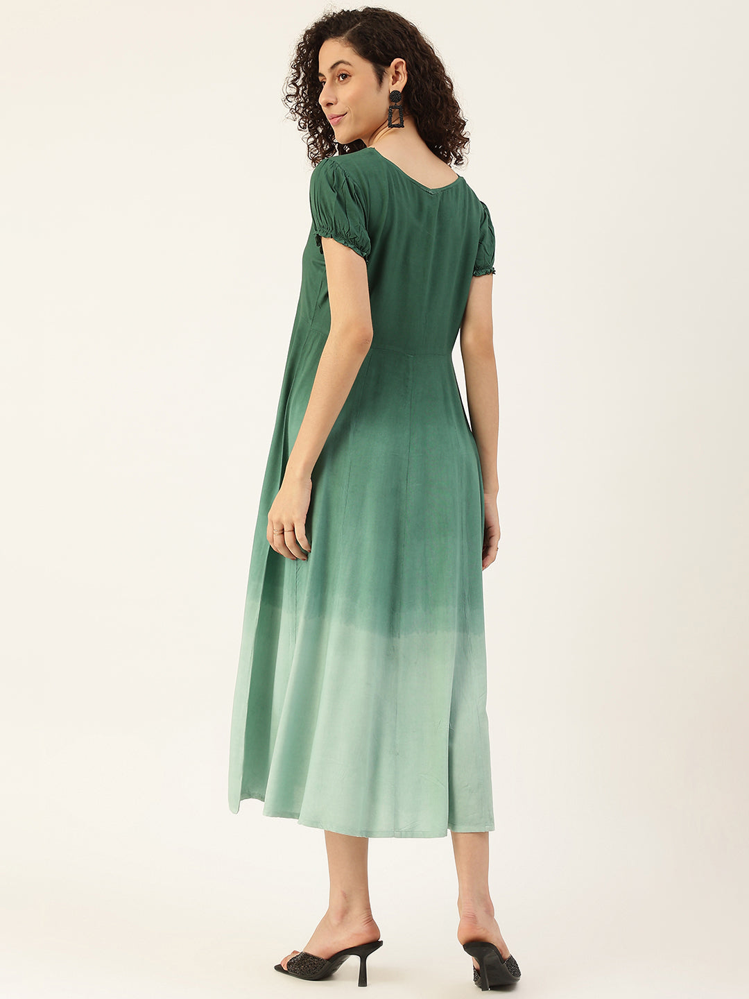 Women's Bottle Green Ombre Tie Dye Rayon Dress