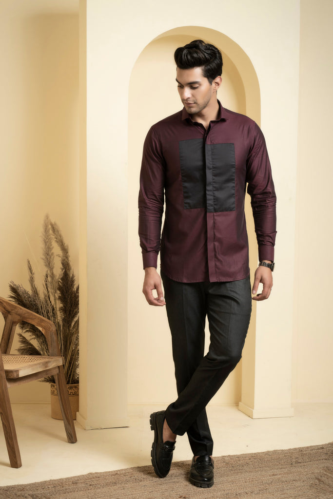 Men's Burgundy Color Maroono Full Sleeves Shirt