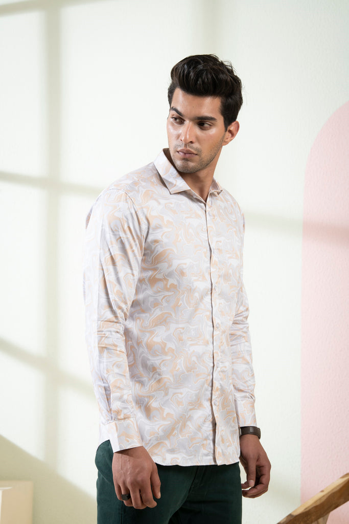 Men's Peach Color Marbleized Full Sleeves Shirt