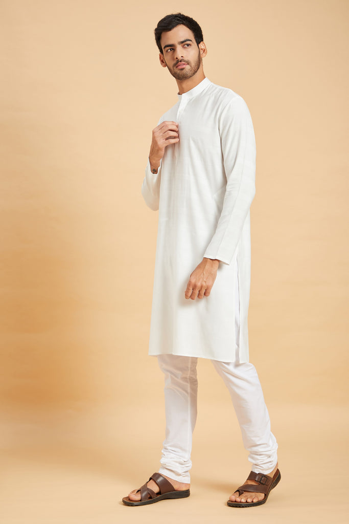 Men's White Color Whey Basik Kurta Jacquard
