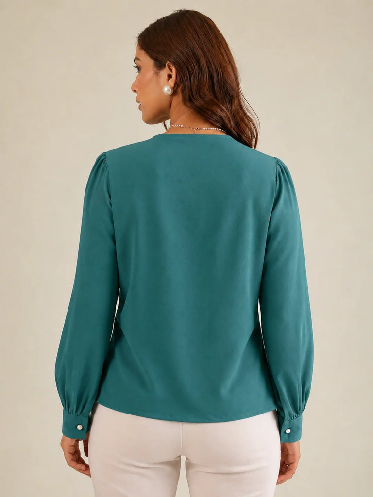 Women's Teal Embroidered Collar Shirt