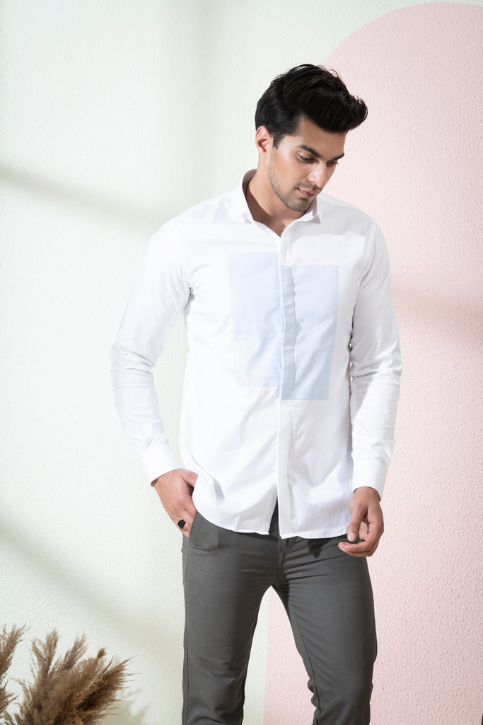 Men's White & Light Blue Color Blix Full Sleeves Shirt