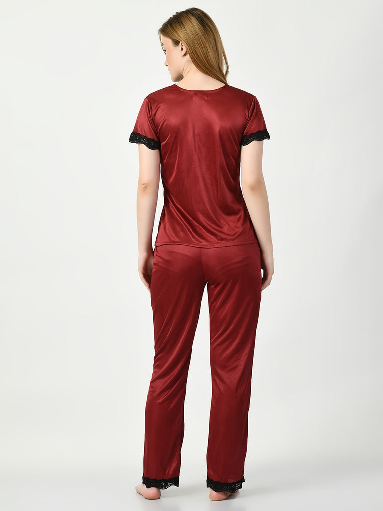 Women's Satin Maroon Nightdress