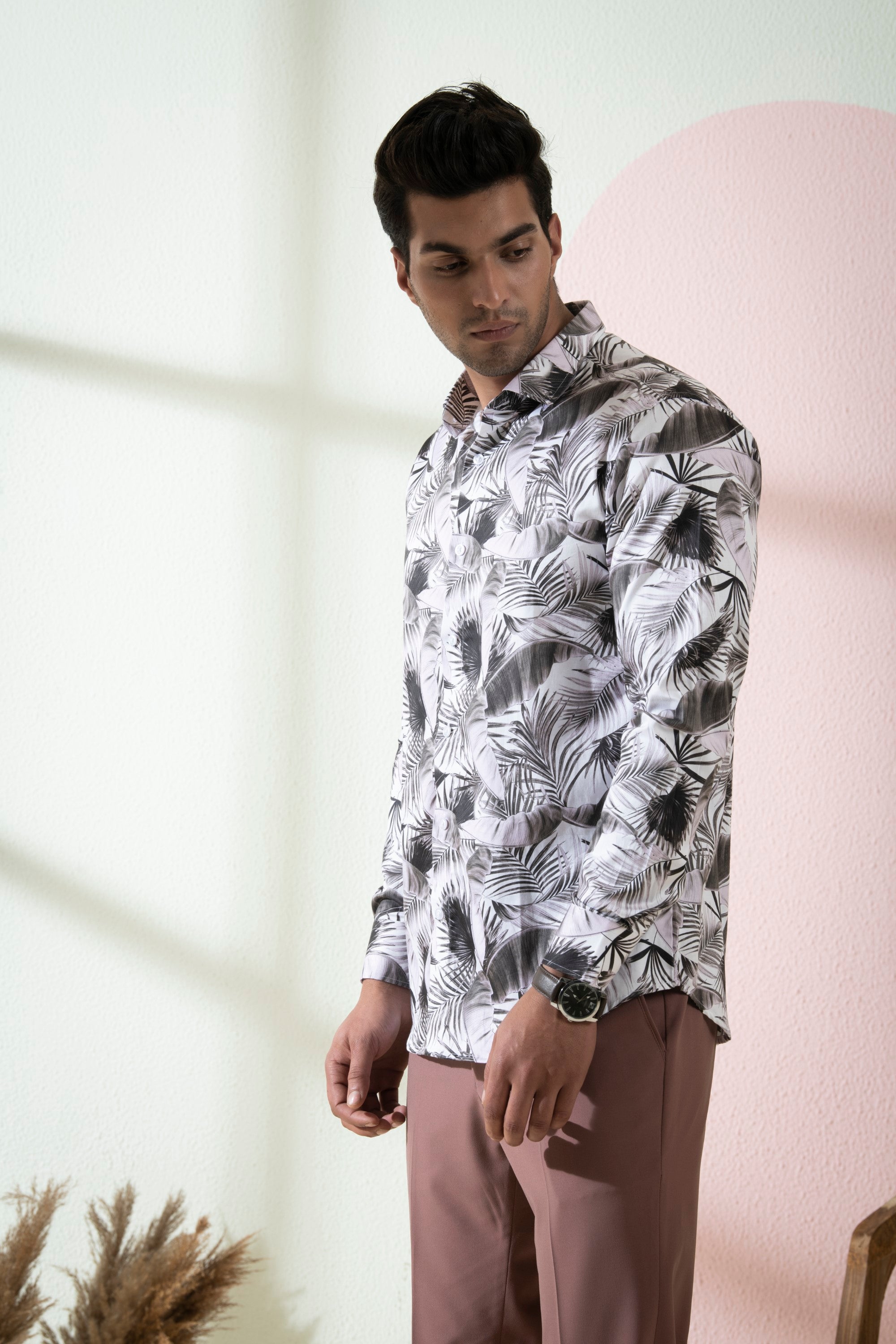 Men's Black Color Branche Full Sleeves Shirt - Hilo Design