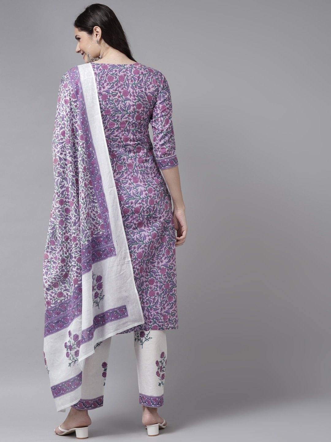 Women's Lavender & White Printed Kurta Set