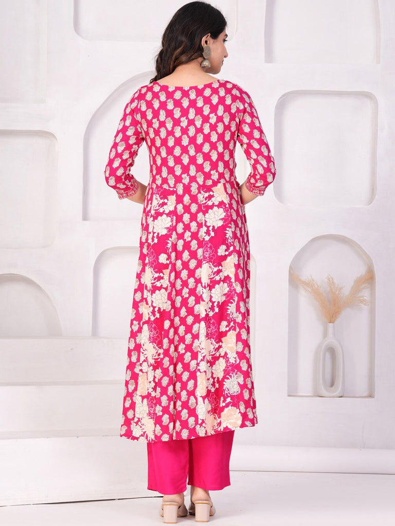 Women's Floral Printed Regular Thread Work Kurta with Palazzos & With Dupatta