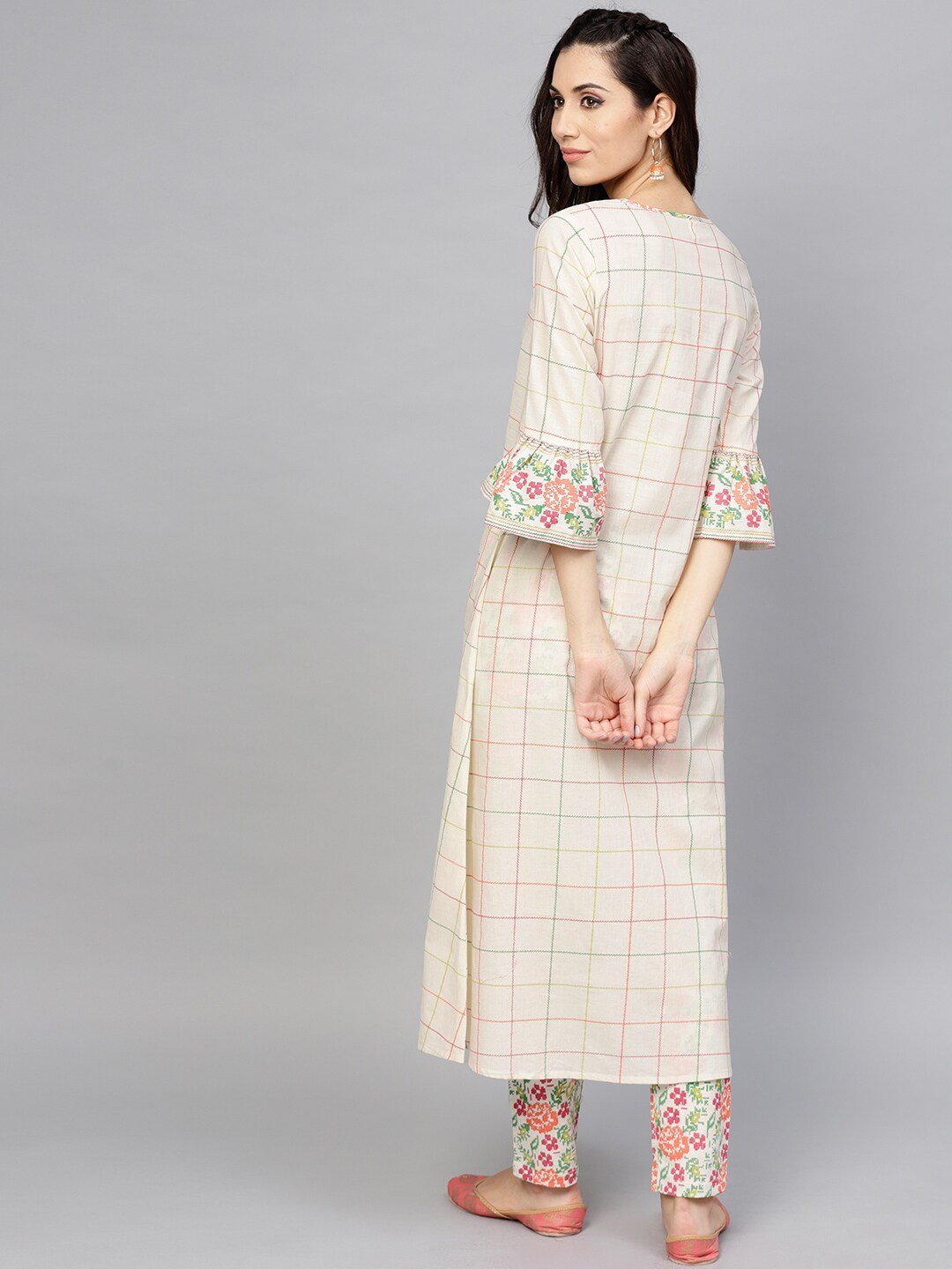 Women's  Off-White Checked A-Line Kurta -