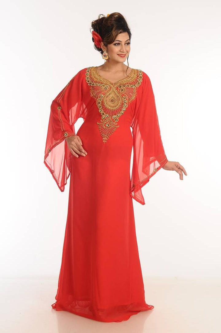 Women's Red Georgette  Animal Print Kaftan