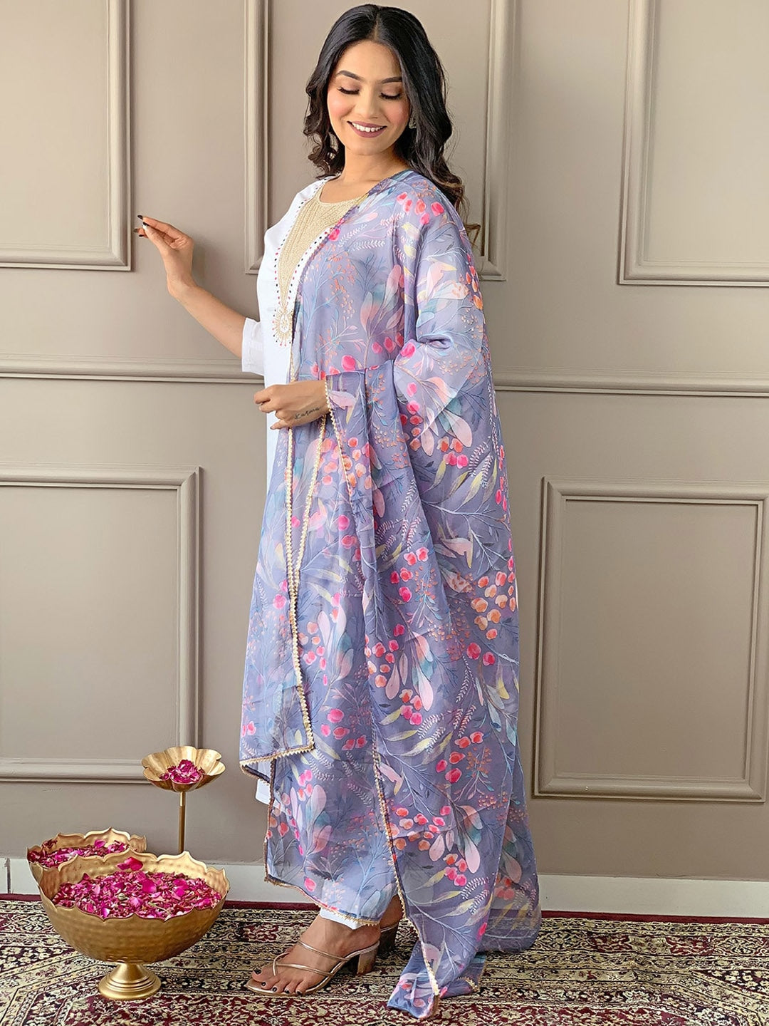 Women's Round Neck Embroidery Rayon Blend Fabric Kurta & Pant With Dupatta Set - Taantav