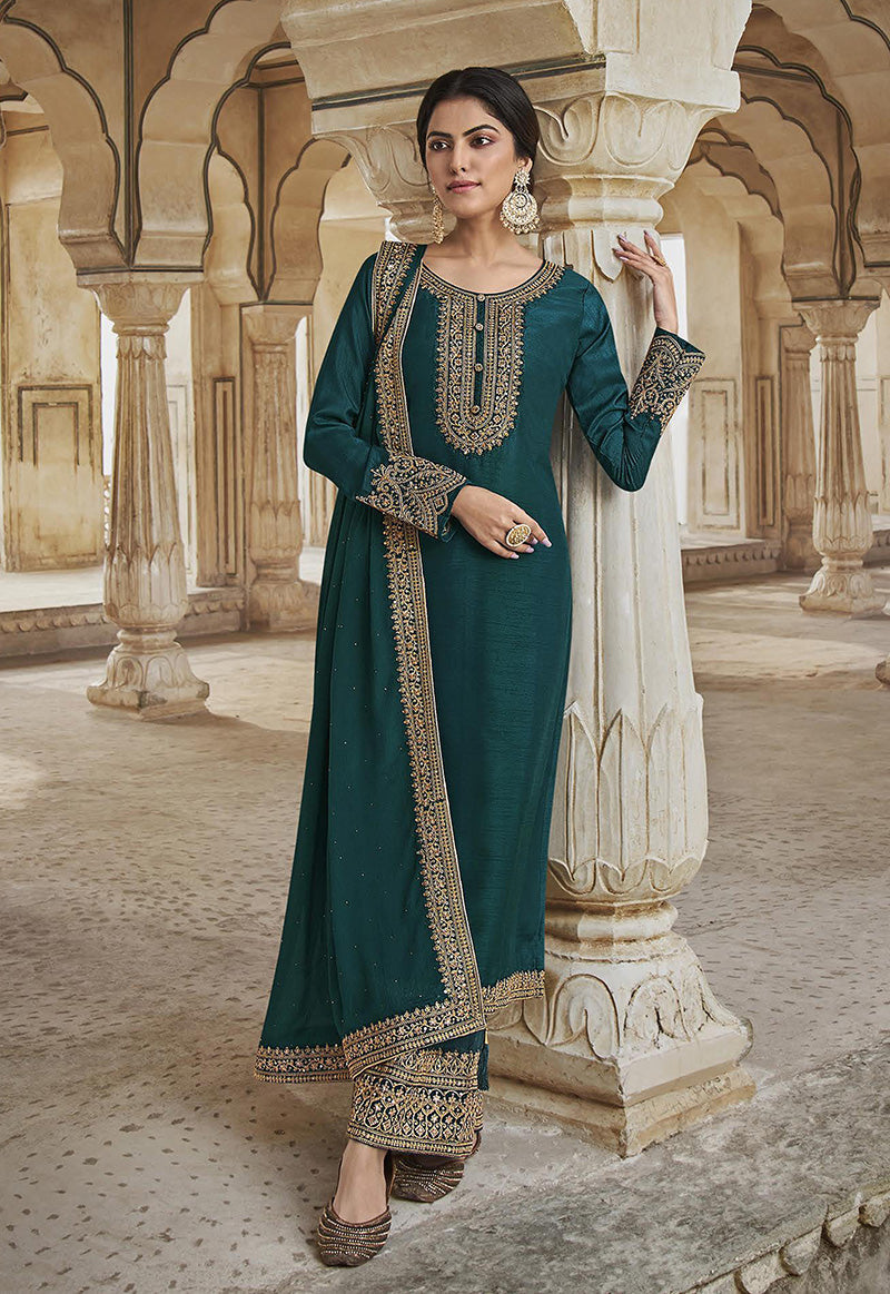 Women's Black Color Georgette Stitched Embroidered Sharara Suit - Monjolika
