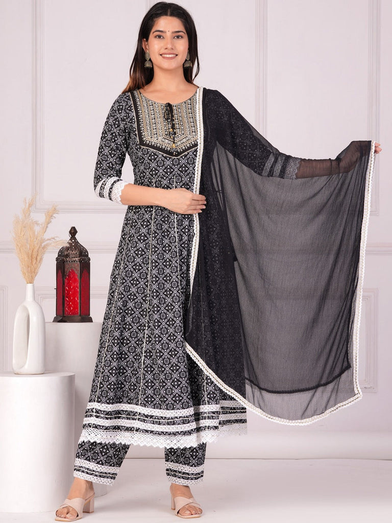 Women's Ethnic Motifs Printed Regular Anarkali Kurta & Palazzos With Dupatta