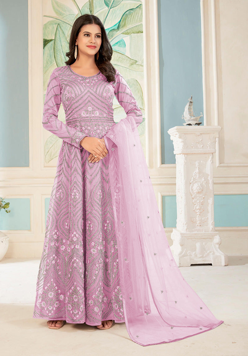 Women's Baby Pink Color Georgette Embroidered Stitched Sharara Suit - Monjolika