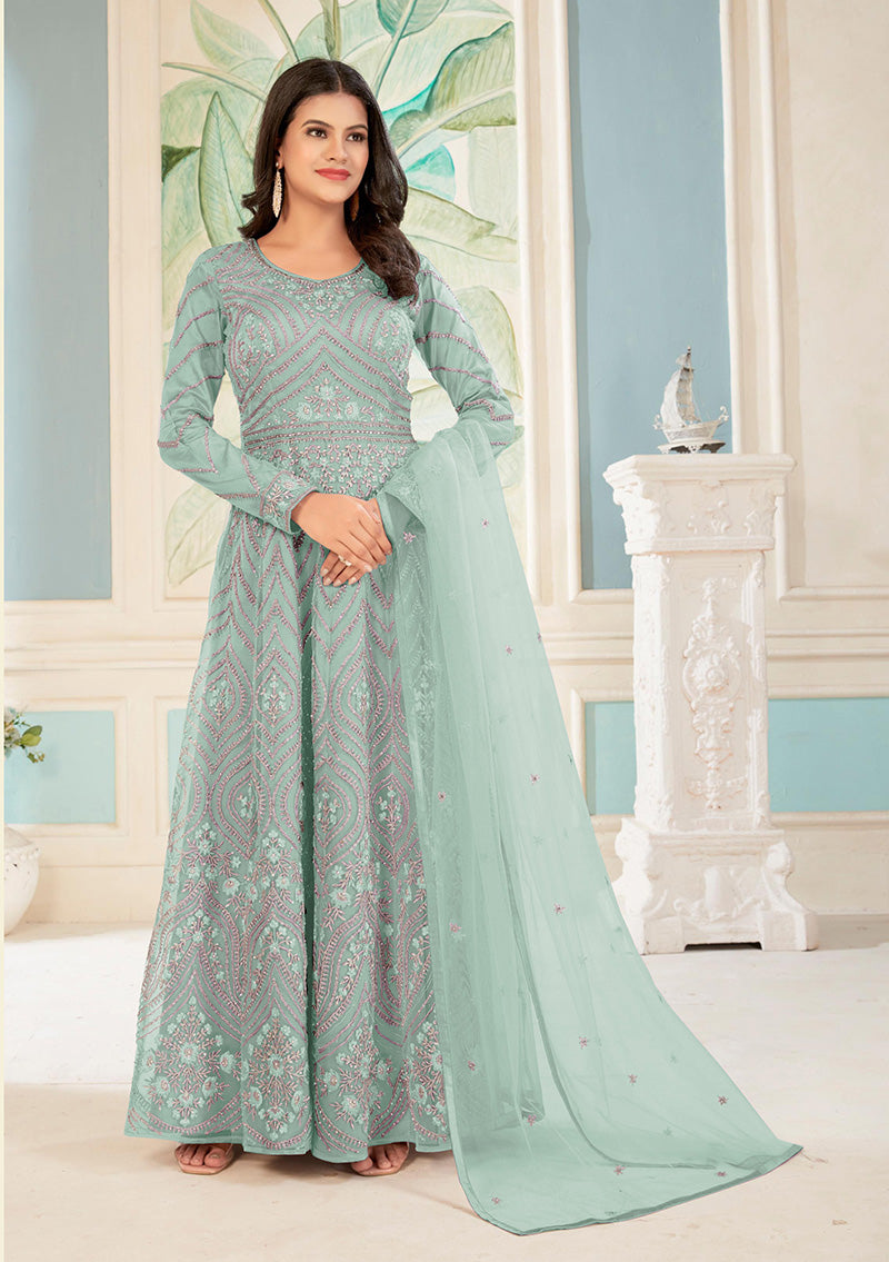 Women's Peach Color Georgette Embroidered Stitched Sharara Suit - Monjolika