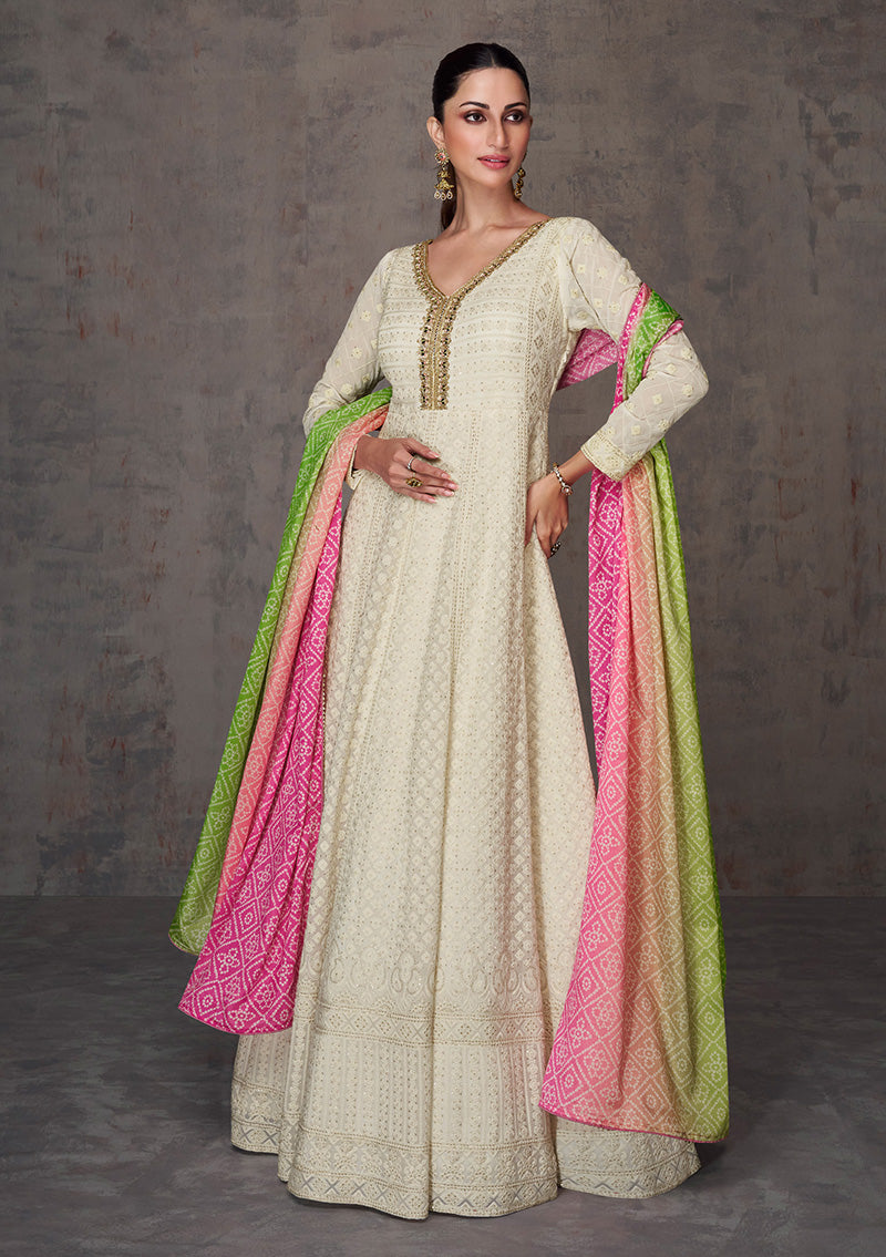 Women's Peach Color Georgette Embroidered Stitched Sharara Suit - Monjolika