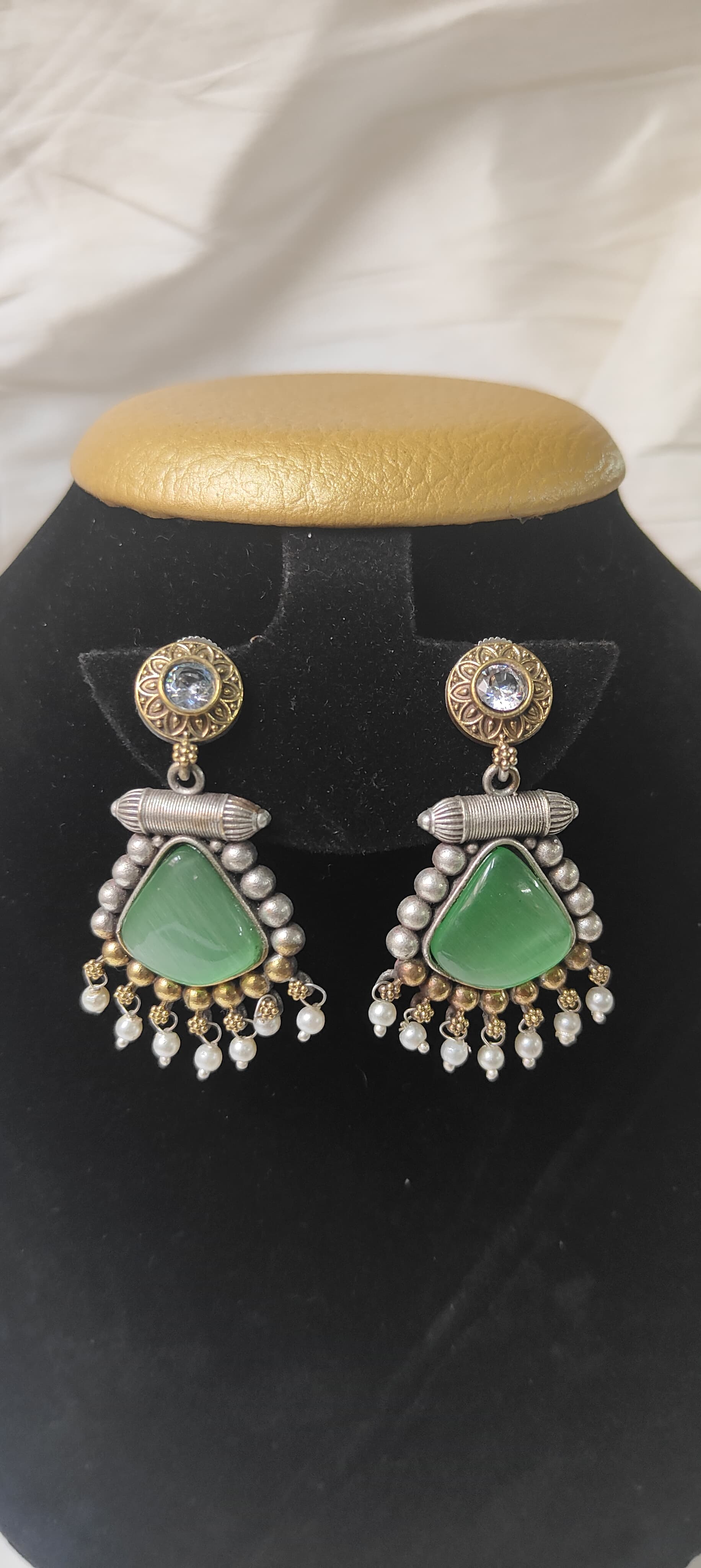 Light green jhumka with pearl droppings for women - Trendia Jewellery