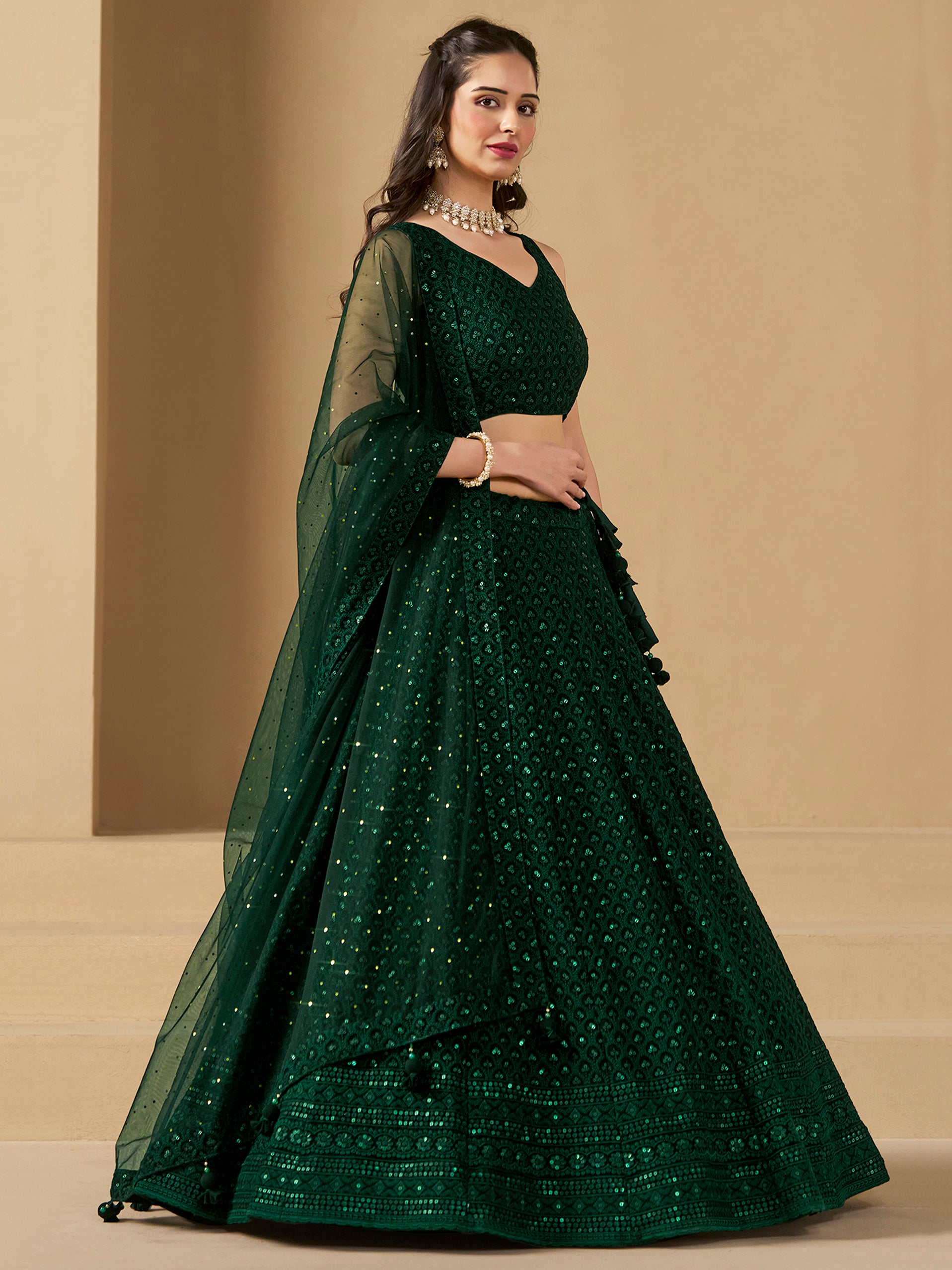 Women's Beautiful Green Sequins & Thread Embroidered Georgette Fabric Engagement Wear Bridesmaid Indian Wedding Lehenga Dress | Trendia Global Women's Beautiful Green Sequins & Thread Embroidered Georgette Fabric Engagement Wear Bridesmaid Indian Wedding Lehenga Dress | Trendia Global