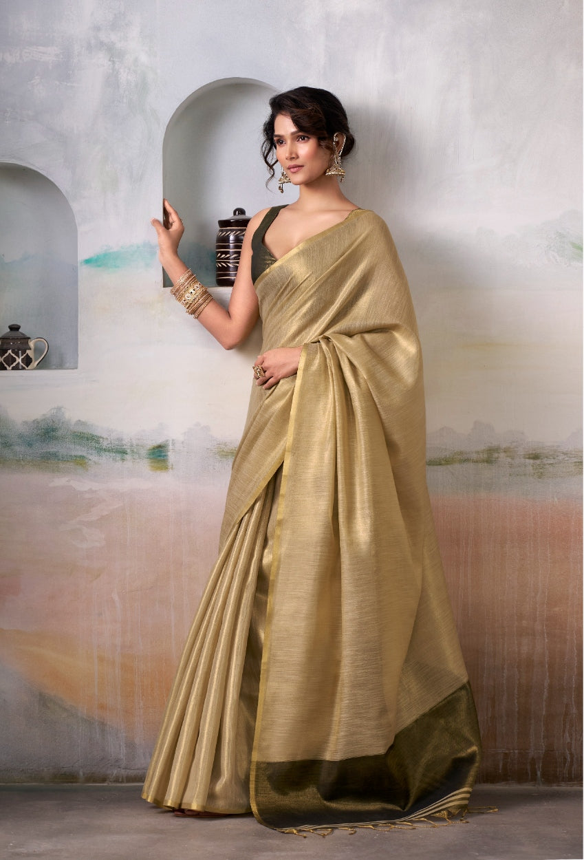 plain poth saree Women's Beige Handloom Tissue Silk Self Woven Plain Saree – Trendia
