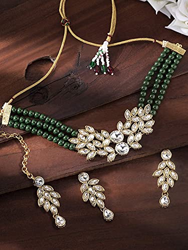 Women's 18kgoldplatedcrystalstonestuddedpearlchokersetforwomenml285m