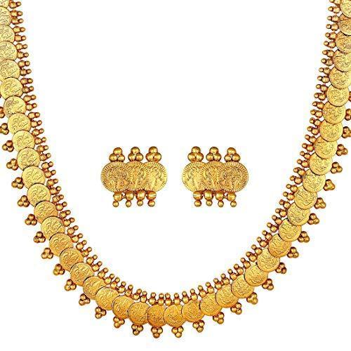 Women's 18K Gold Plated Coin Maharani Haar Necklace With Earrings For Women & Girls