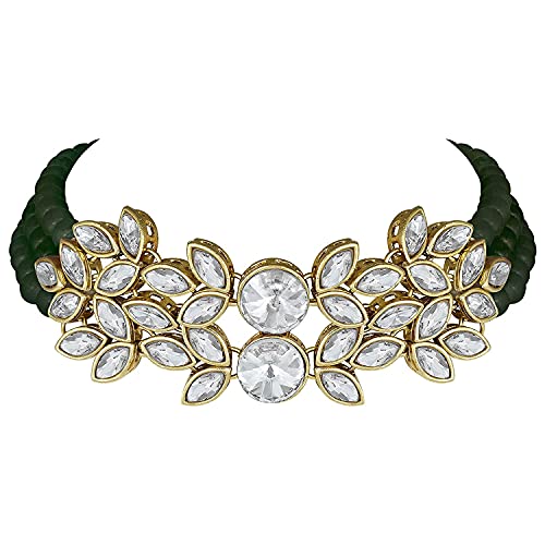 Women's 18kgoldplatedcrystalstonestuddedpearlchokersetforwomenml285m