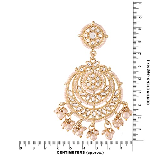 Women's Traditional Gold Plated Chandbali Kundan & Pearl Earring Set with Maang Tikka