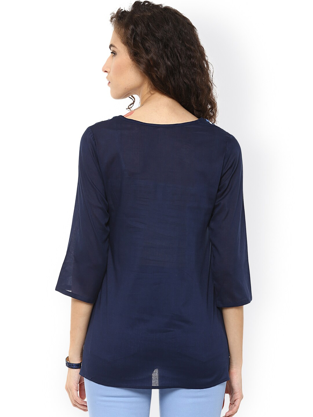 Women's  Navy Embroidered Top