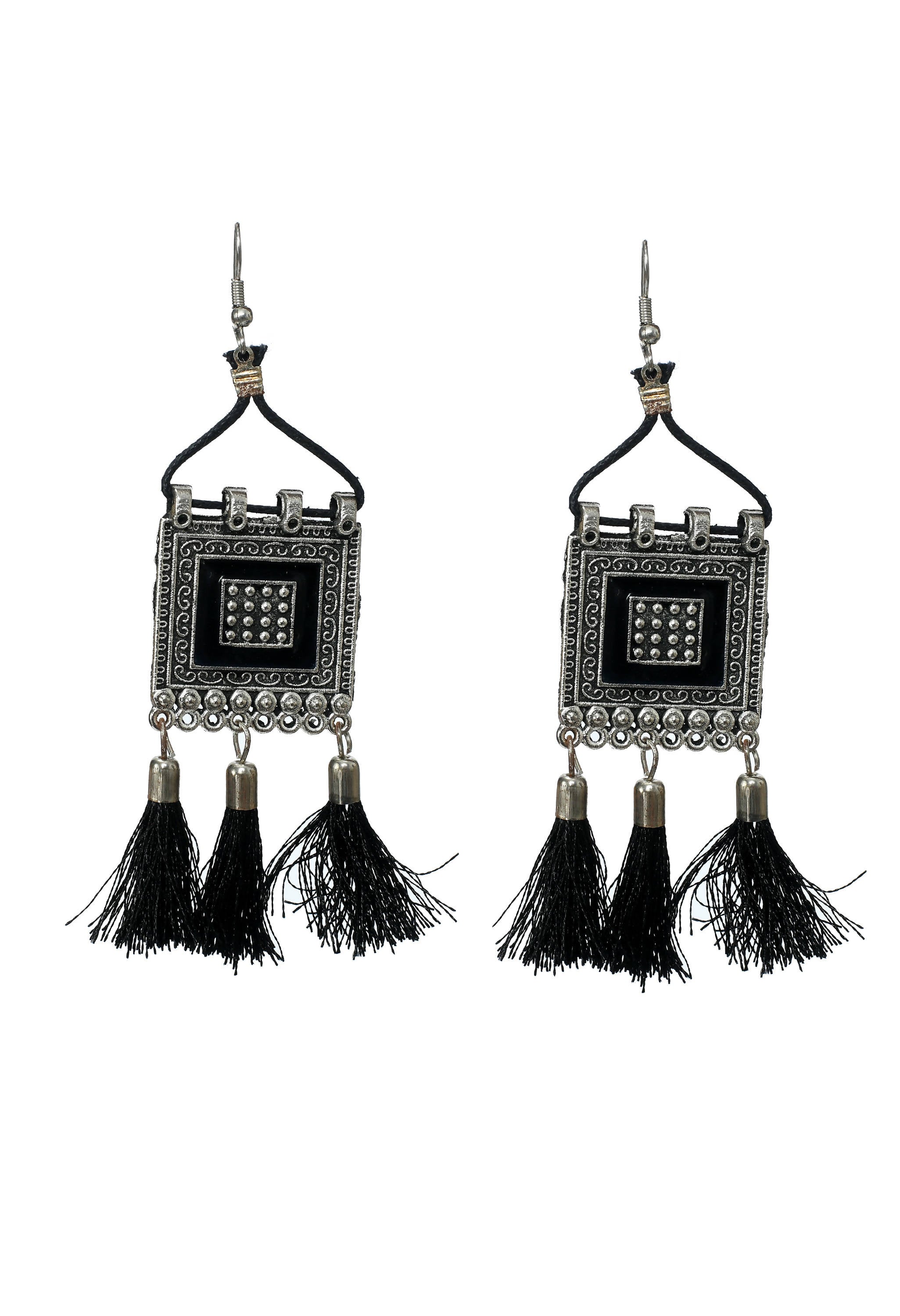 Kamal Johar Choker Necklace Set silver color base with Black yarn d