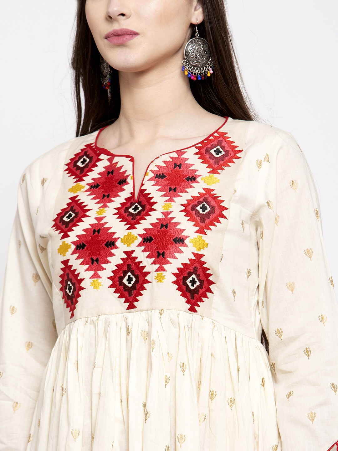 Women's  Off-White & Red Printed Tunic