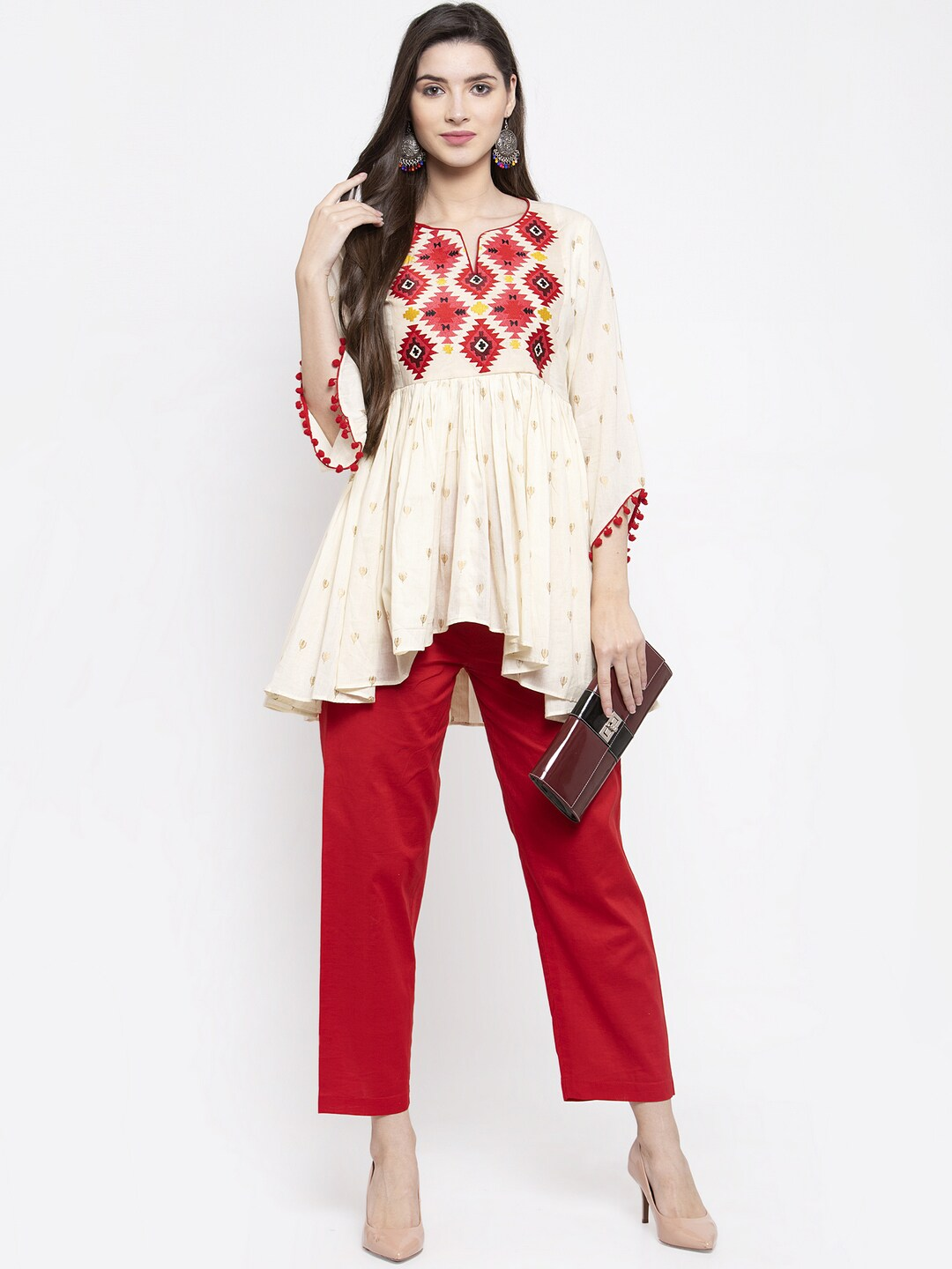 Women's  Off-White & Red Printed Tunic