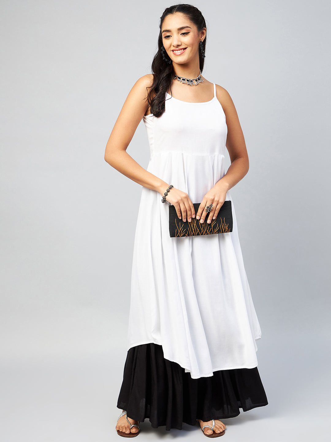 Women's Solid White Strappy Kurta - InWeave