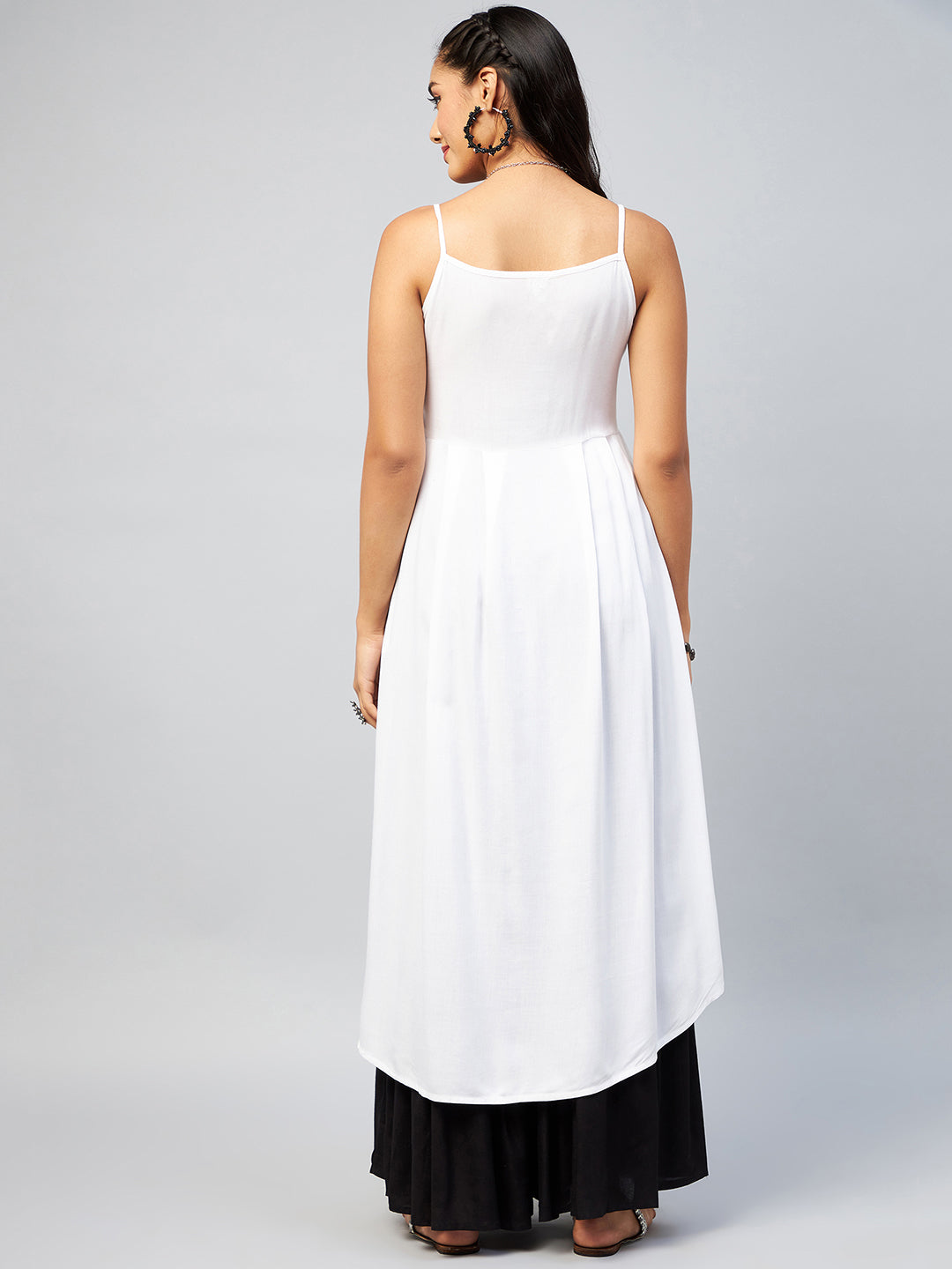 Women's Solid White Strappy Kurta - InWeave