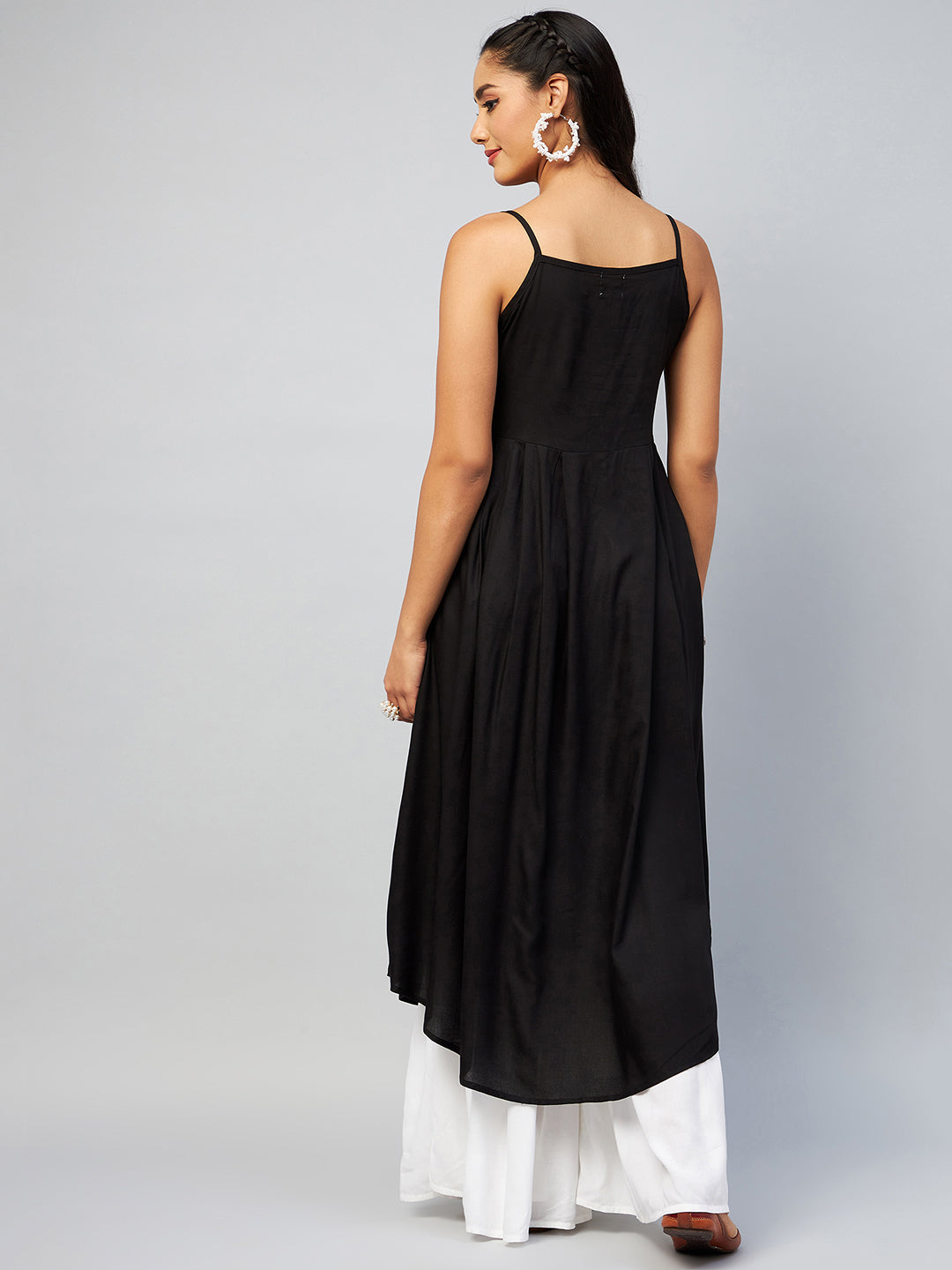 Women's Solid Black Strappy Kurta - InWeave