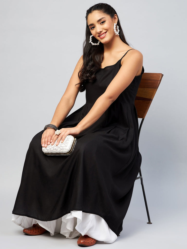 Women's Solid Black Strappy Kurta