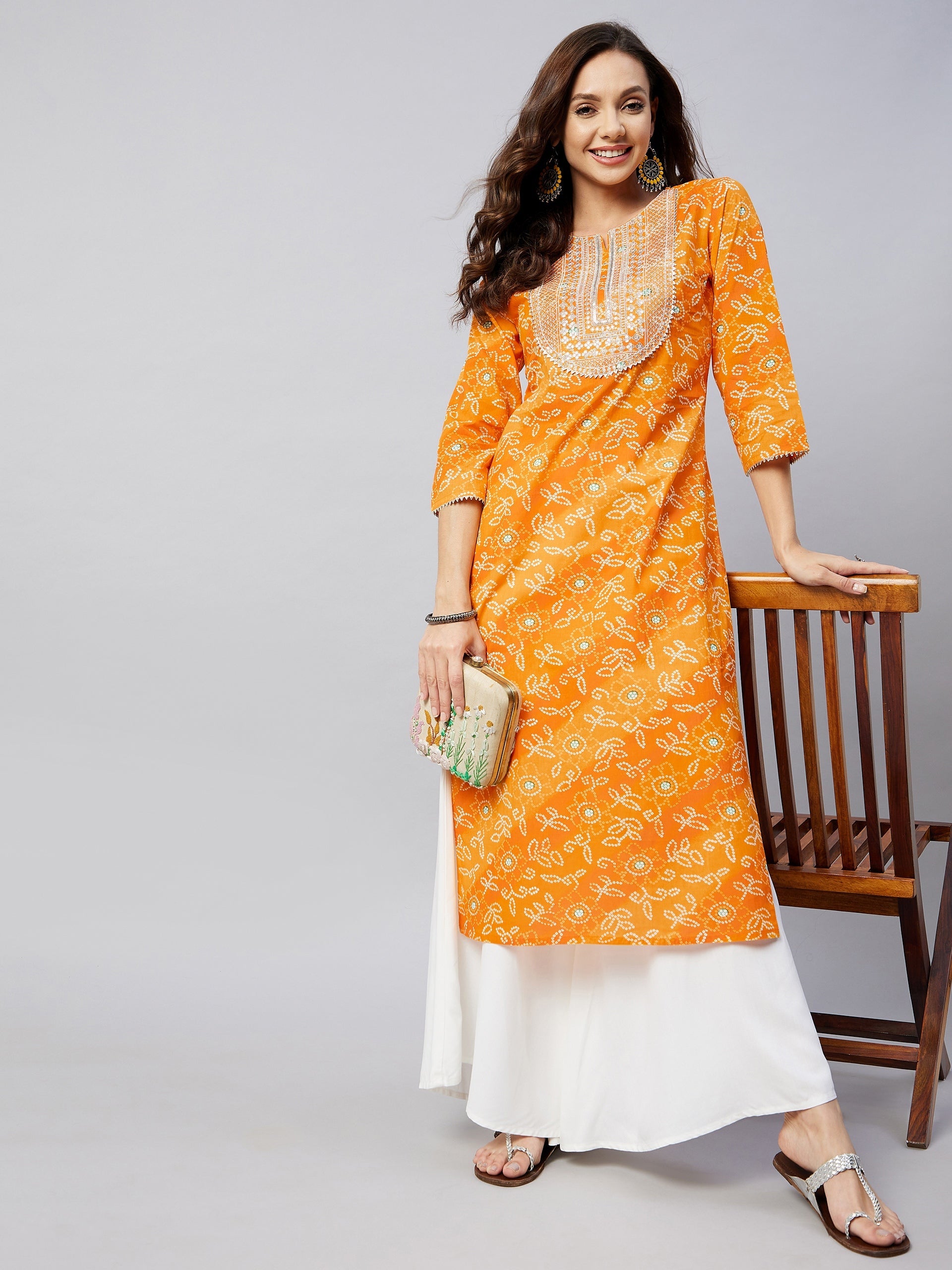 Women's Canary Orange Work Straight Kurta - InWeave