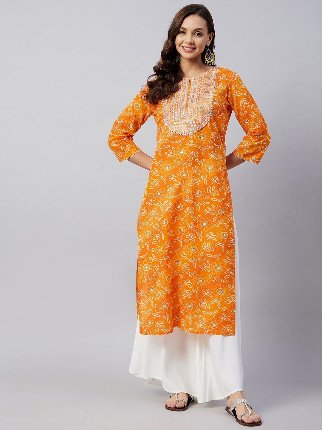 Women's Canary Orange Work Straight Kurta - InWeave