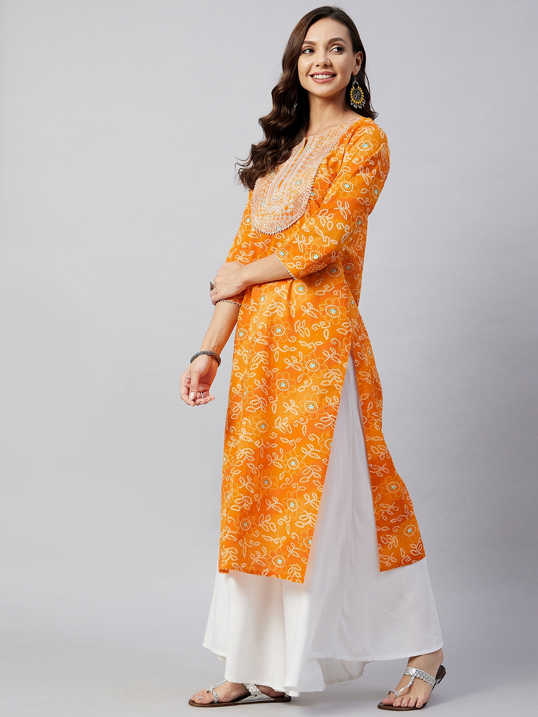 Women's Canary Orange Work Straight Kurta - InWeave