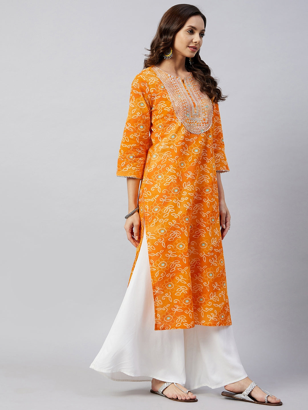 Women's Canary Orange Work Straight Kurta - InWeave