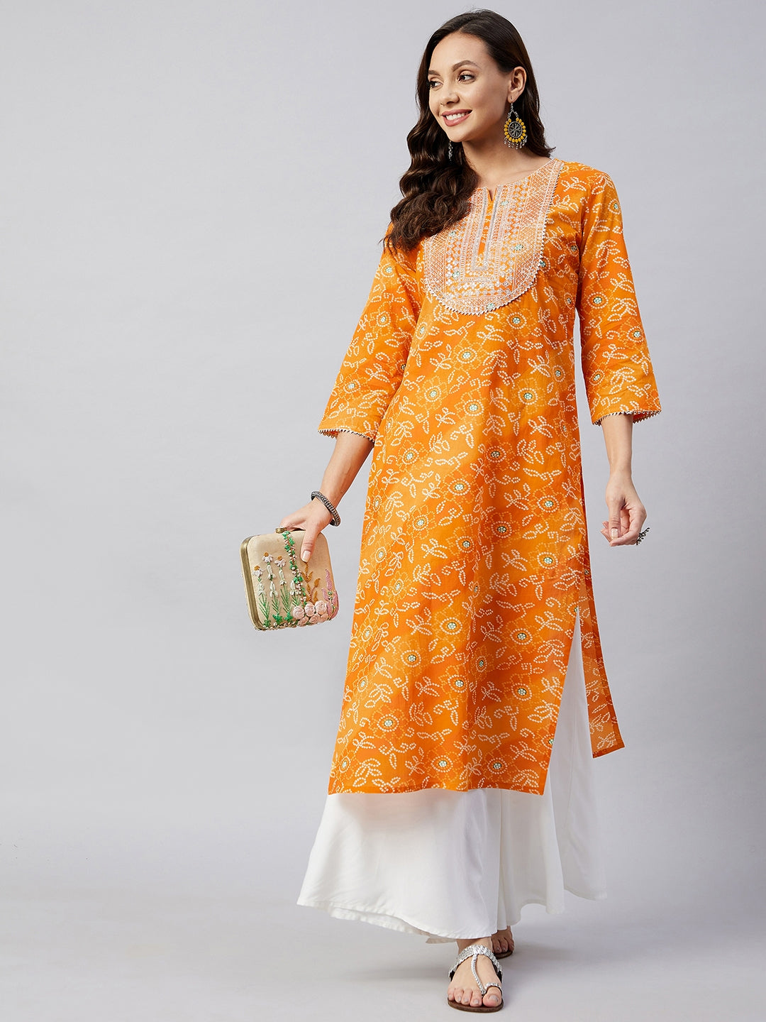 Women's Canary Orange Work Straight Kurta - InWeave