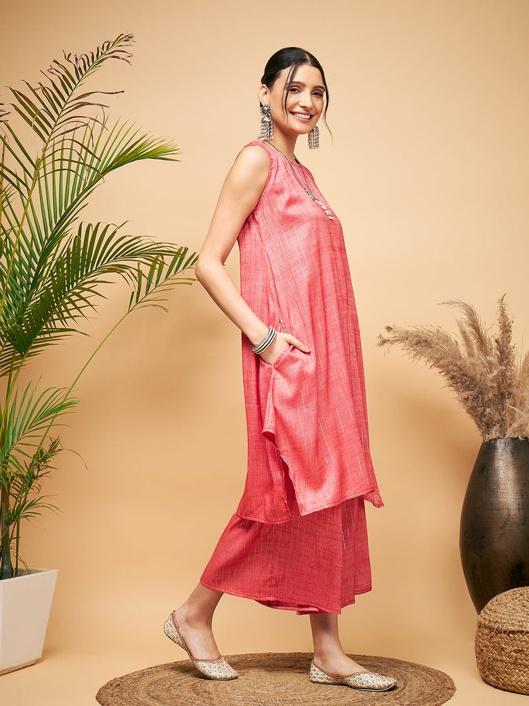 Women's Red Lurex Short Kurta