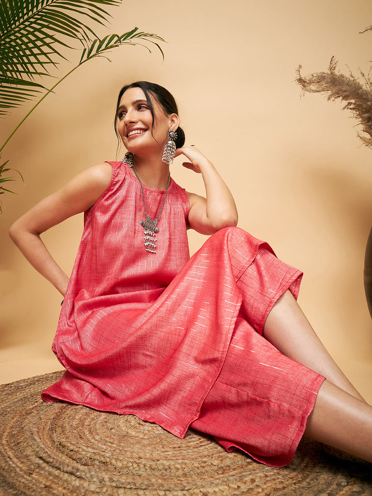Women's Red Lurex Short Kurta