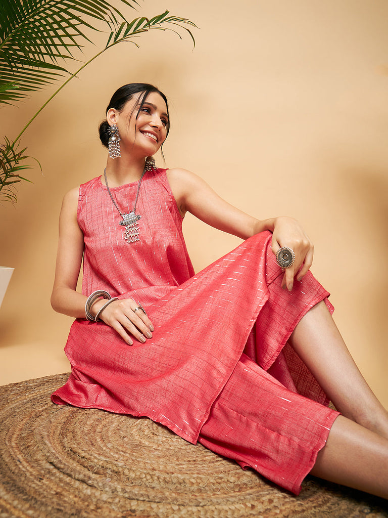 Women's Red Lurex Short Kurta