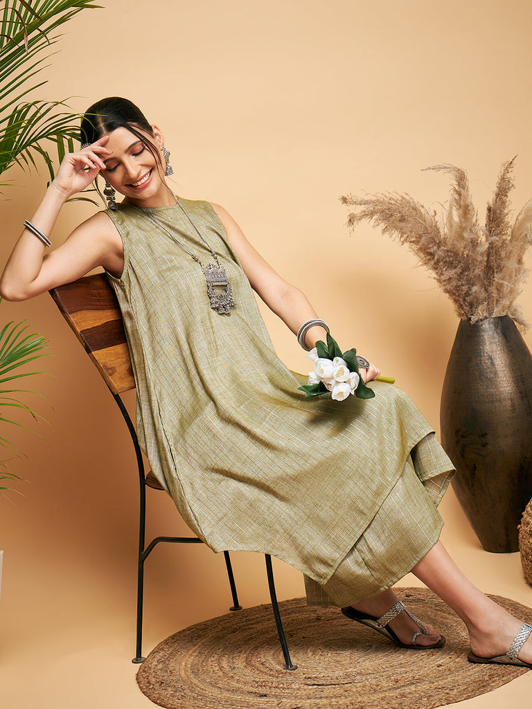 Women's Olive Lurex Short Kurta