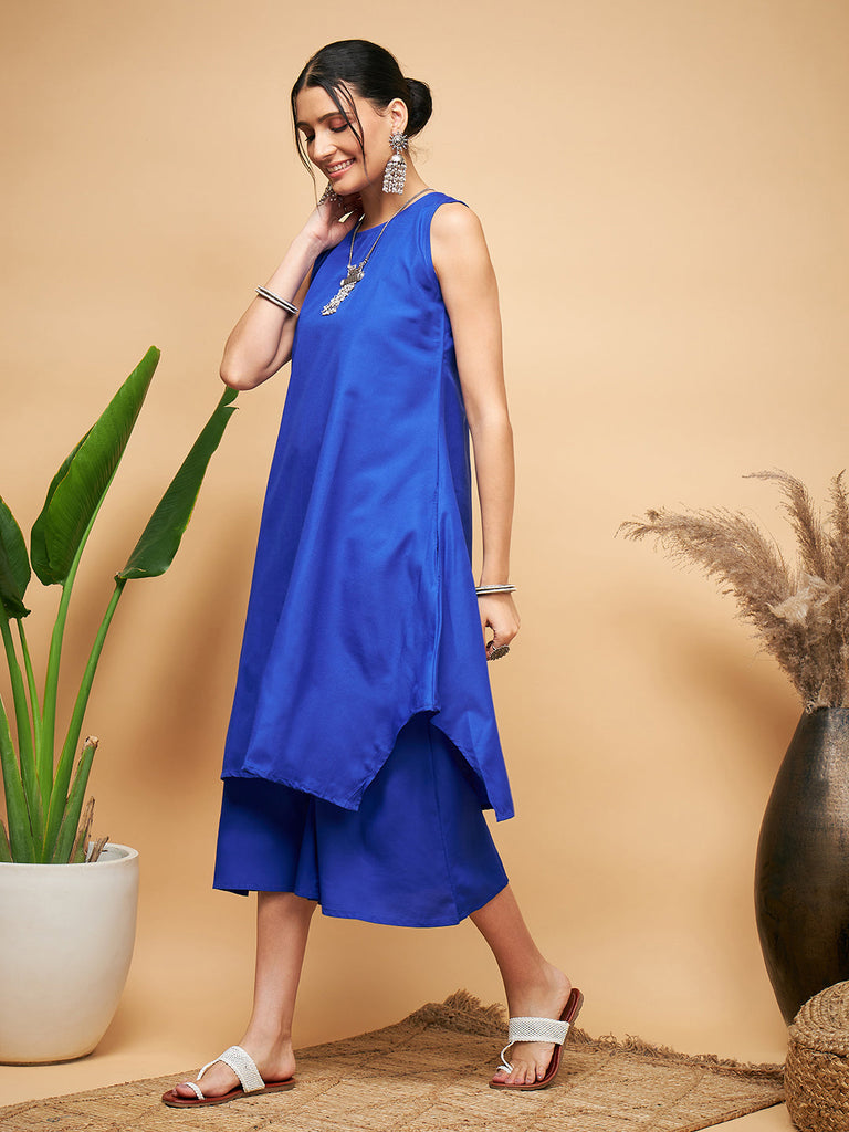 Women's Ink Blue Poplin Short Kurta