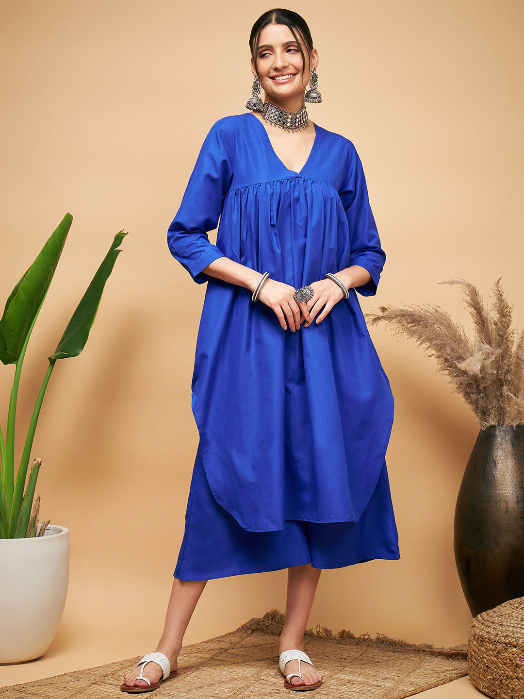 Women's Ink Blue Flared Kurta - InWeave